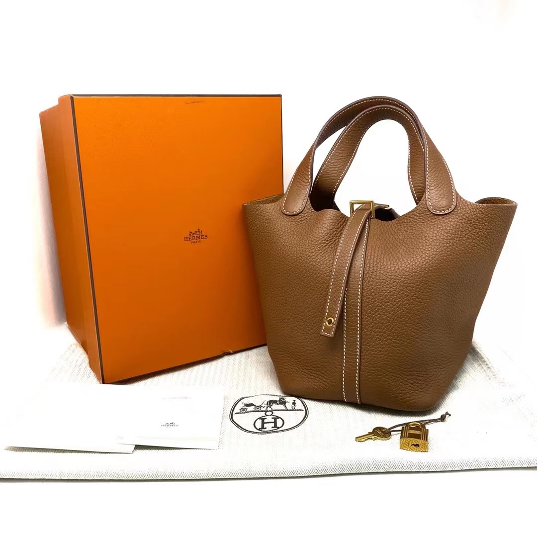Hermes 爱马仕 金棕金扣菜篮子18