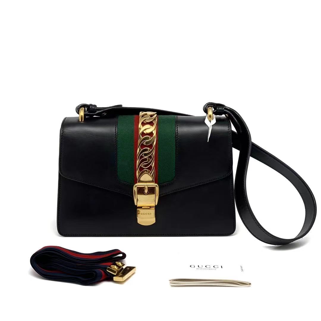 Gucci 古驰 黑金Sylvie塞尔维亚中号