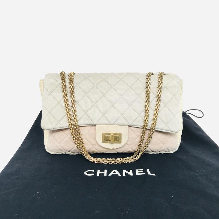 Chanel 香奈儿 三拼色金扣布面2.55链条包