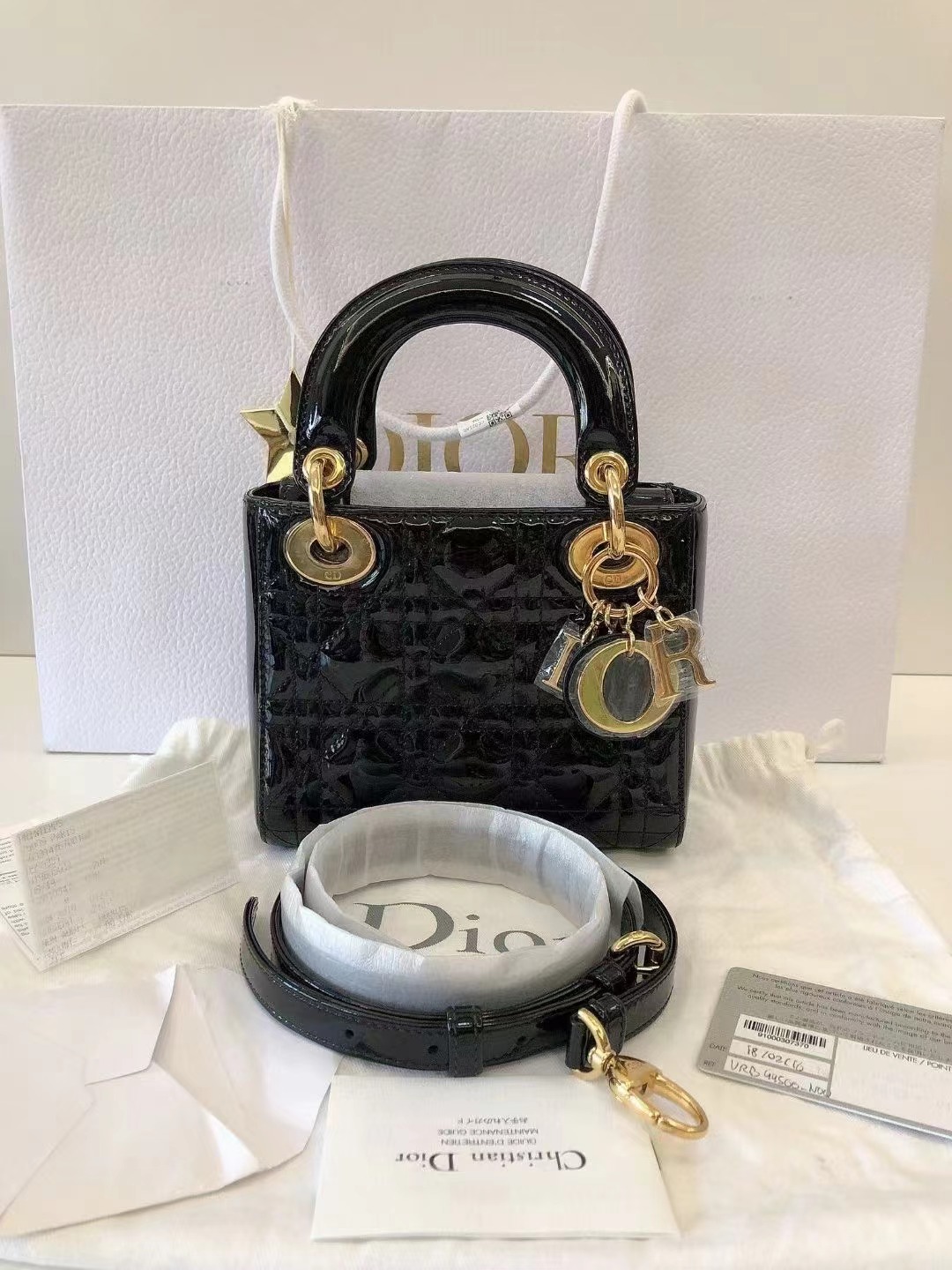 Dior 迪奥 黑金漆皮三格戴妃链条包