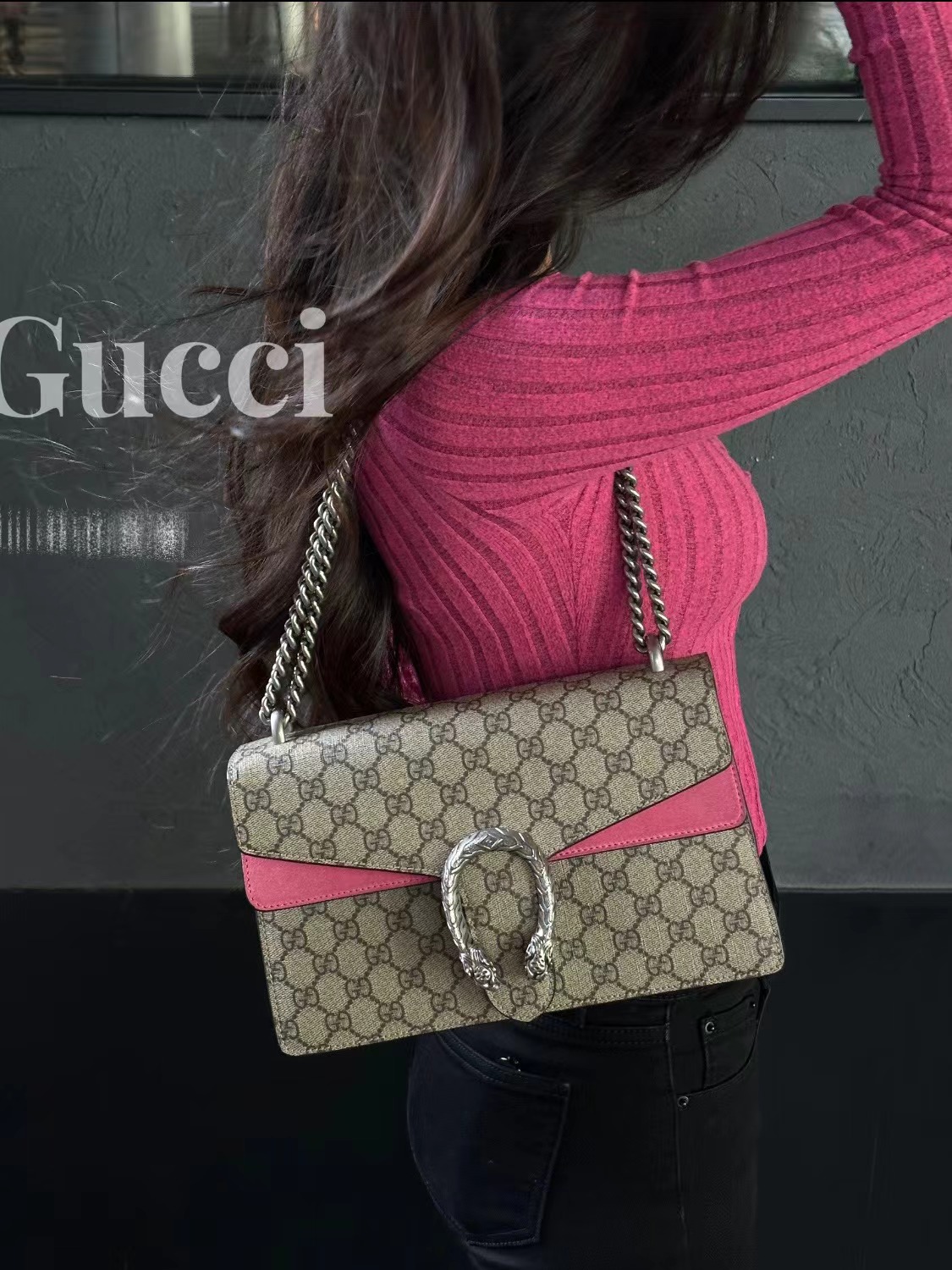 Gucci古驰 老花拼粉色酒神中号 Gucci 古驰 老花拼粉色 酒神中号链条包 经典款 少见的粉色📦现货便宜带走4K+