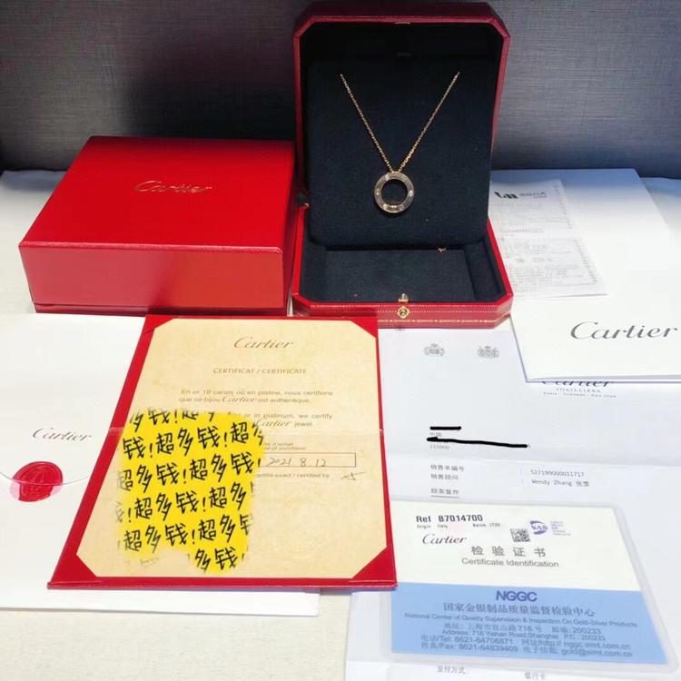 Cartier 卡地亚 全新LOVE系列玫瑰金双面大饼三钻项链