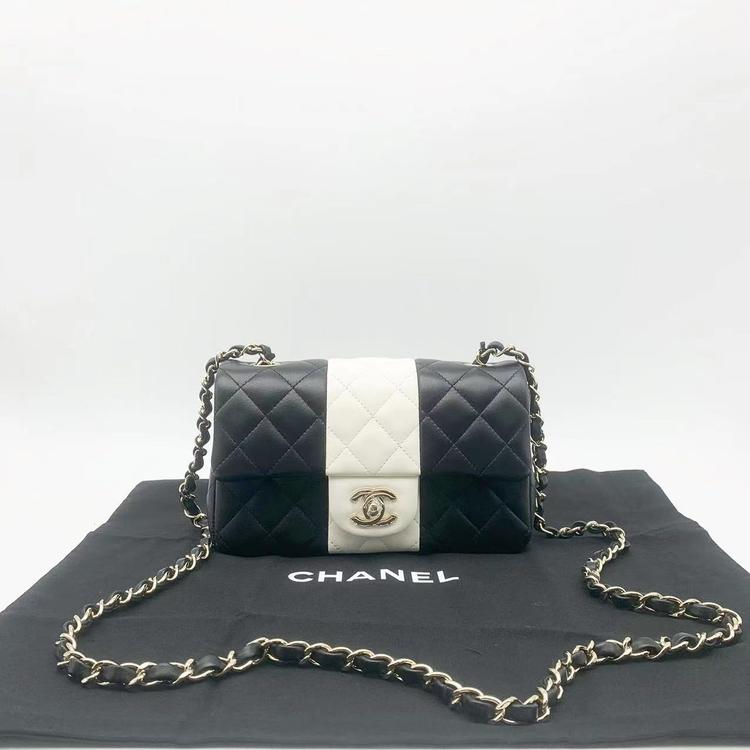 Chanel 香奈儿 芯片款限定黑白熊猫拼色金扣大mini CF链条包