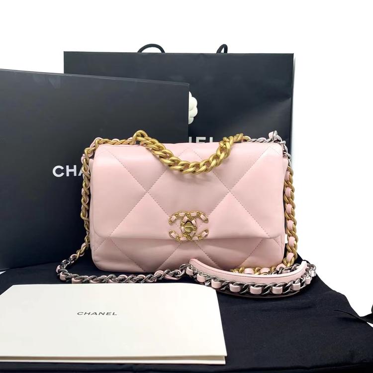 Chanel 香奈儿 芯片款樱花粉金扣19bag小号链条包