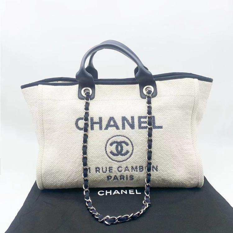 Chanel 香奈儿 午夜蓝拼白大号沙滩包