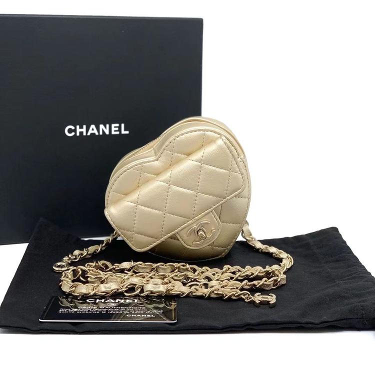 Chanel 香奈儿 全新可送礼香槟金mini爱心链条腰包