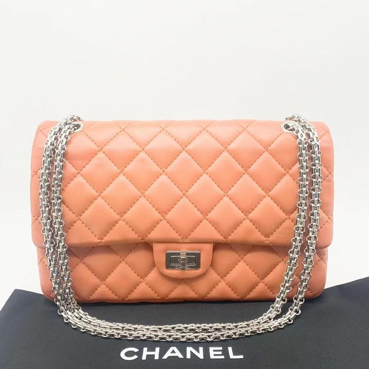 Chanel 香奈儿 橘粉银扣2.55中大号链条包