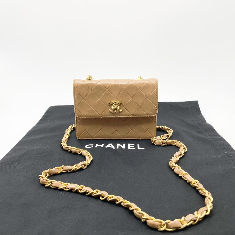 Chanel 香奈儿 奶茶色金扣mini翻盖链条包