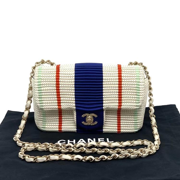 Chanel 香奈儿 拼色丝带设计羊皮折皮cf大mini链条包
