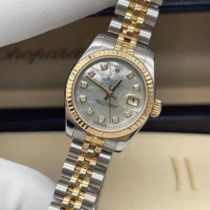 Rolex 劳力士 18K金白贝母刻度钻女装日志系列腕表