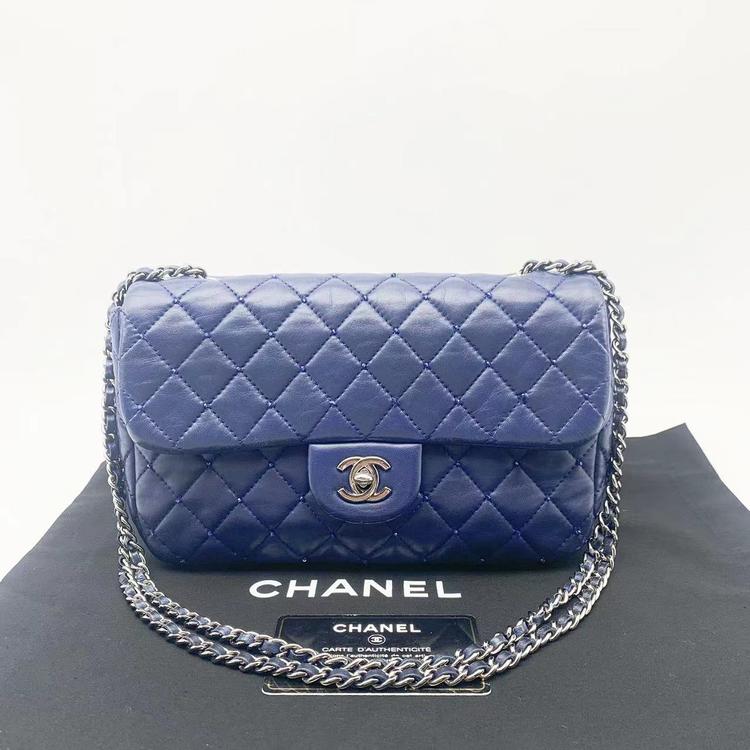 Chanel 香奈儿 深海蓝银扣水钻CF系列小号链条包