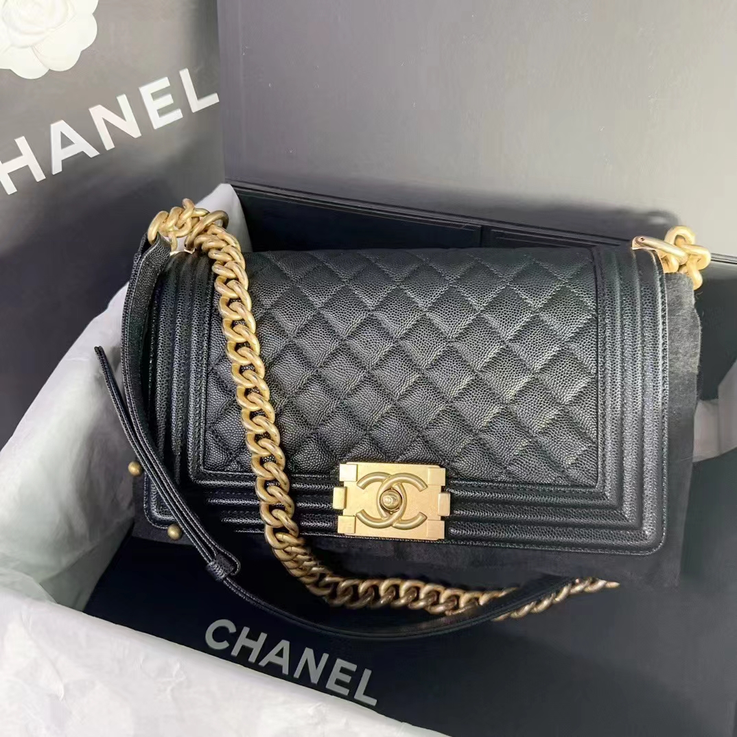 Chanel 香奈儿 黑金荔枝牛皮leboy中号