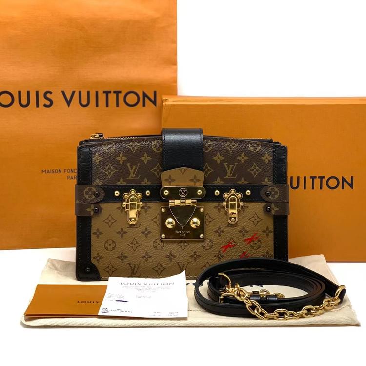 Louis Vuitton 路易威登 全套带票拼色老花trunk clutch软盒子