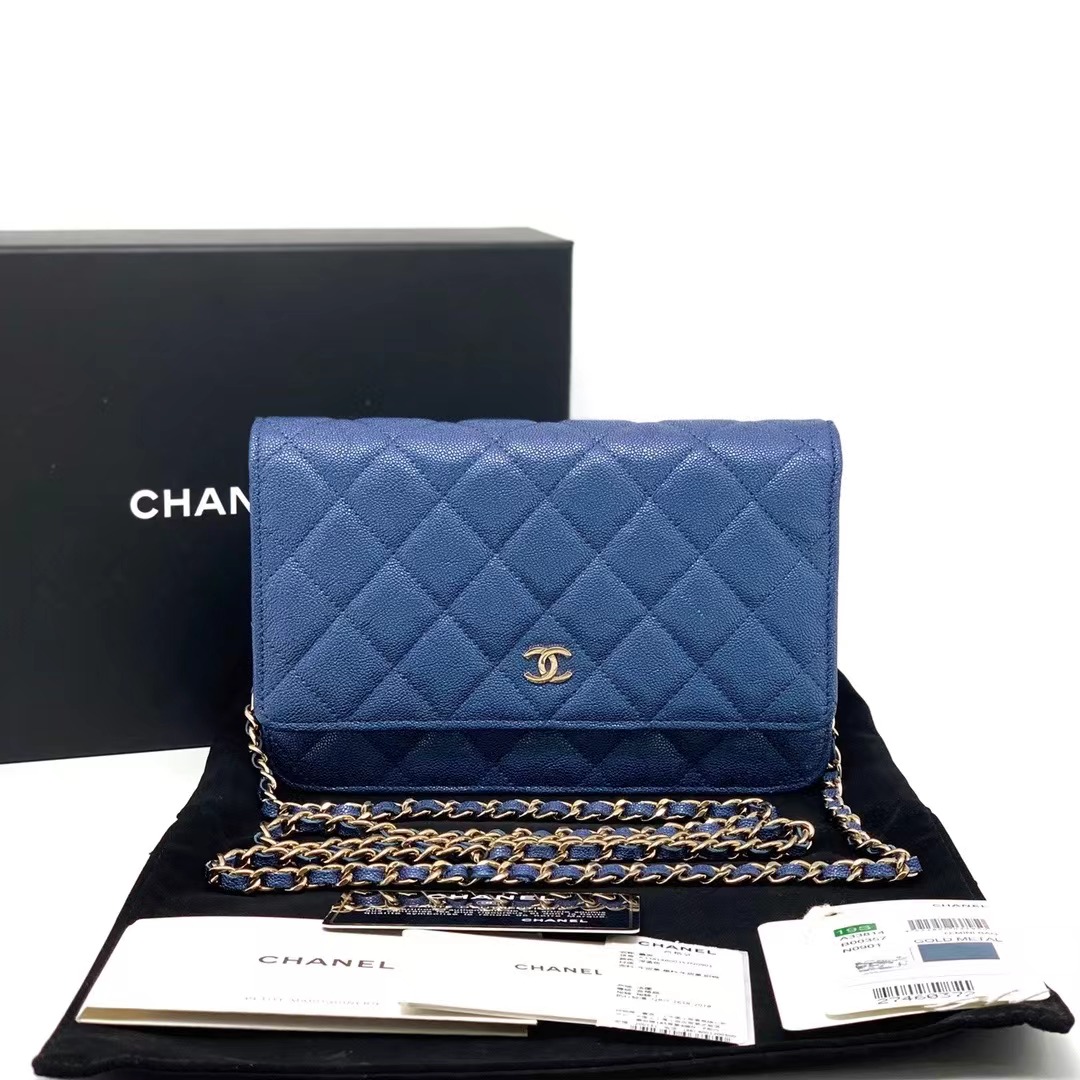 Chanel 香奈儿 全套珠光蓝牛皮woc发财包