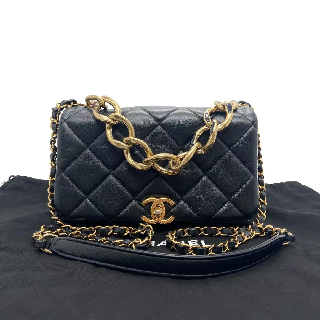Chanel 香奈儿 黑金芯片款手提链条包
