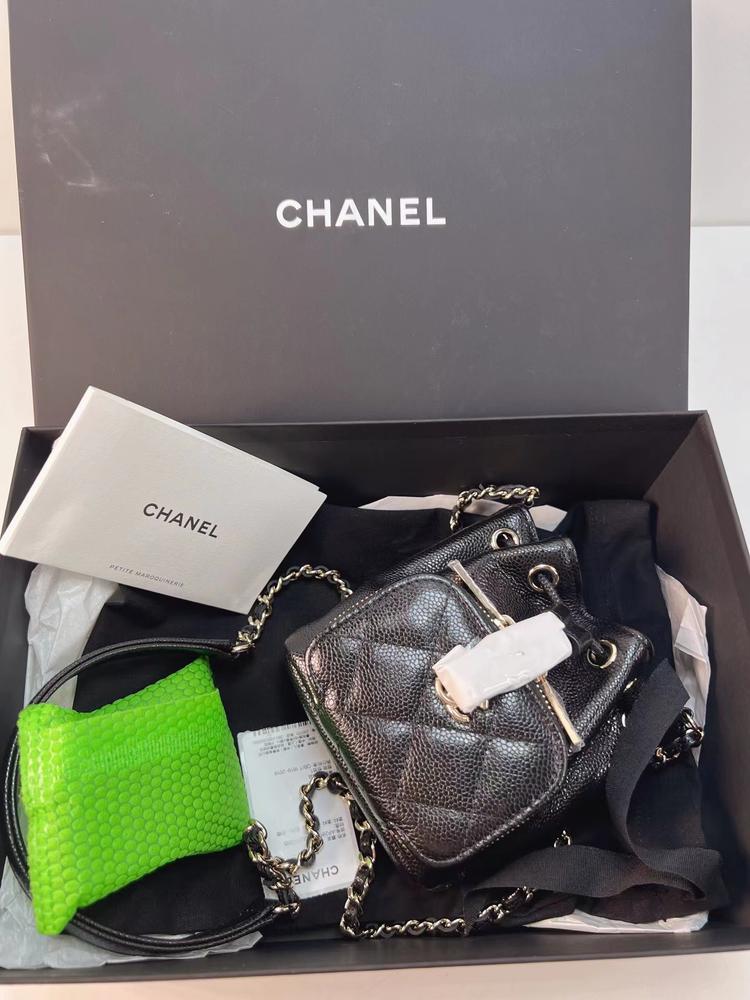 Chanel 香奈儿 全新全套黑金荔枝纹牛皮22b mini水桶包