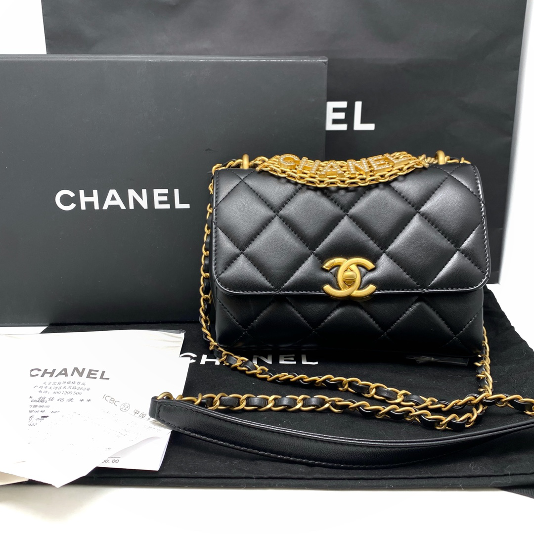 Chanel 香奈儿 全套黑金水钻logo方胖子