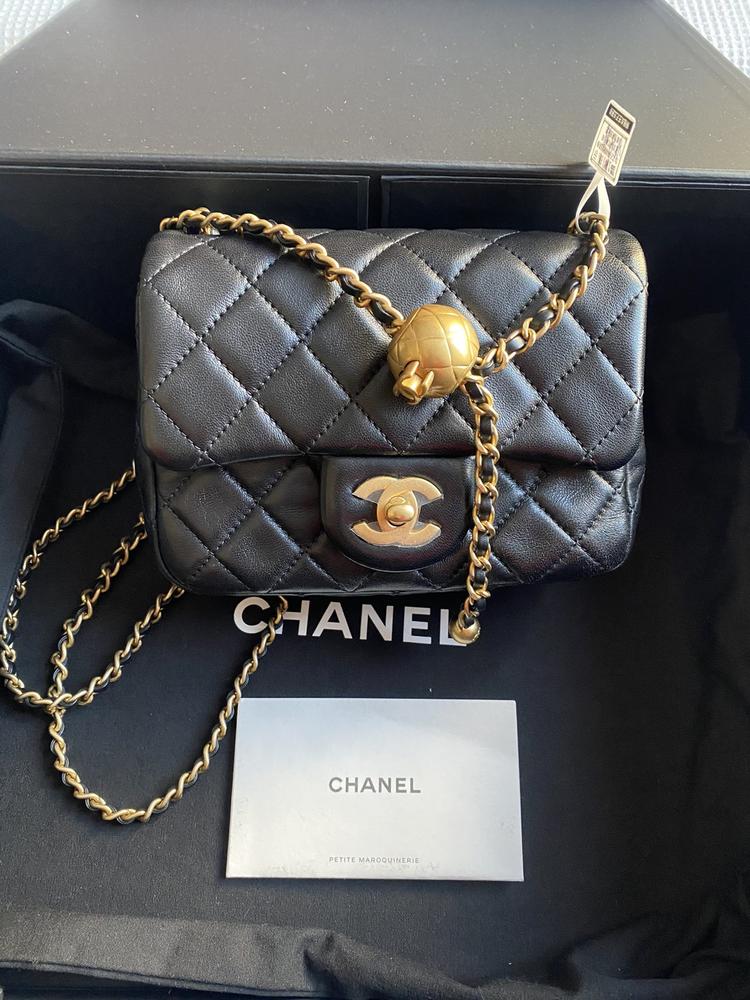 Chanel 香奈儿 全新芯片款黑金羊皮金球方胖子链条包
