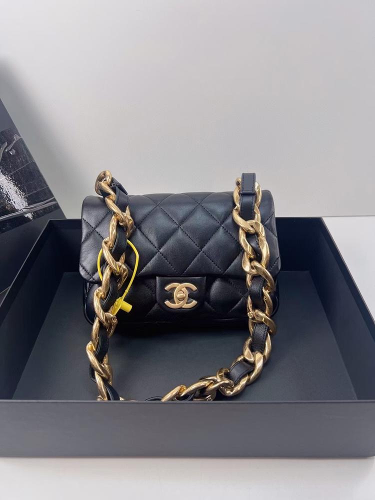 Chanel 香奈儿 全新闲置芯片款黑金粗链条菱格纹小号口盖包