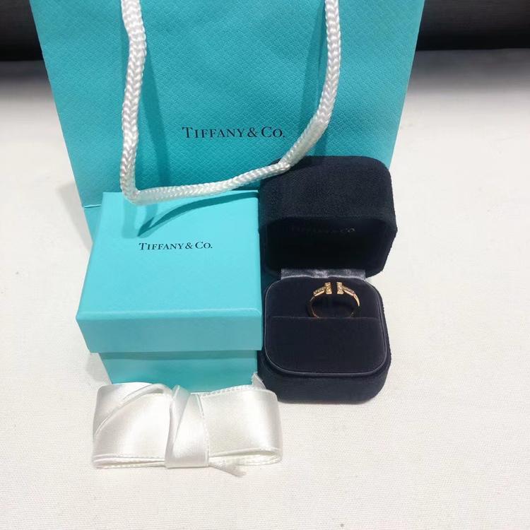 Tiffany & Co. 蒂芙尼 全新双T带钻玫瑰金戒指