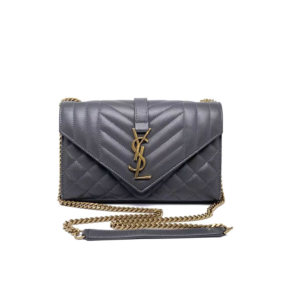 Saint Laurent 圣罗兰 灰金牛皮翻盖链条包