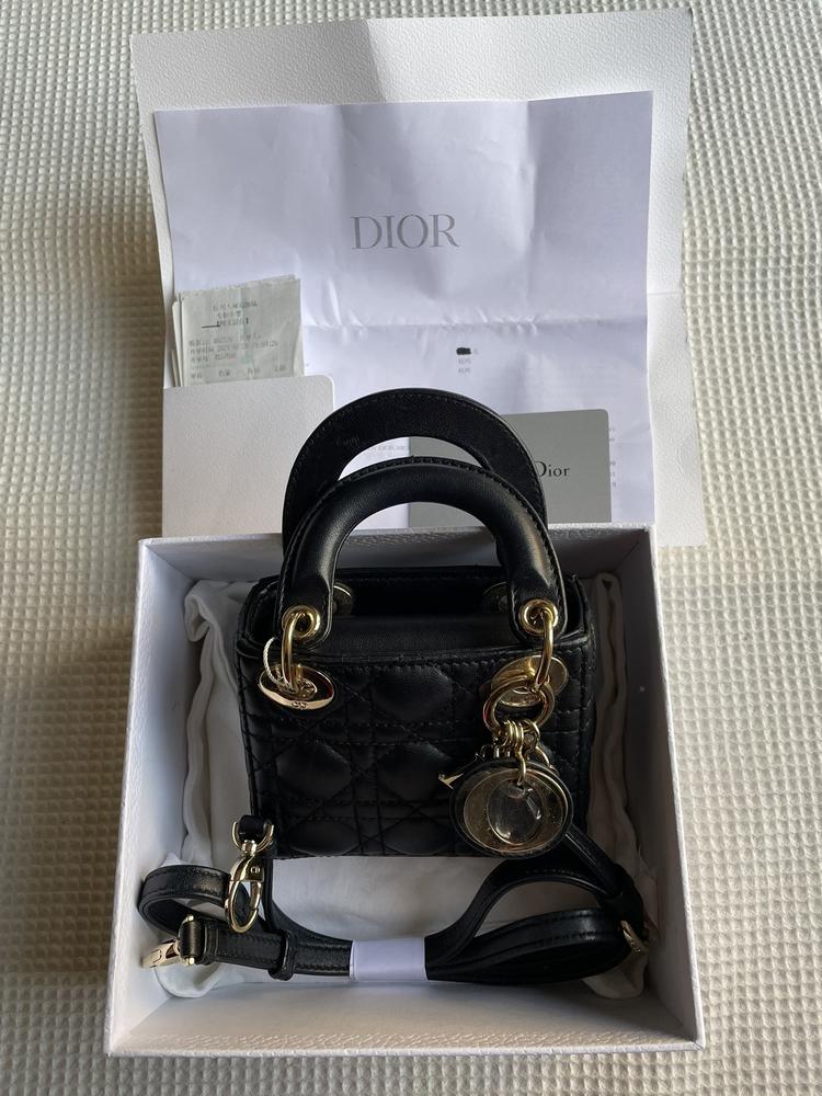 Dior 迪奥 全新黑金羊皮超mini三格micro斜挎包