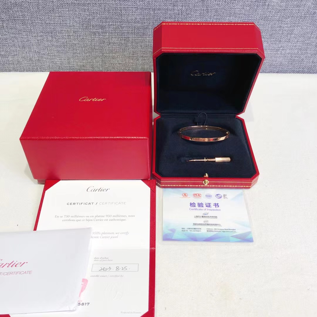 Cartier 卡地亚 玫瑰金窄版Love手镯17号