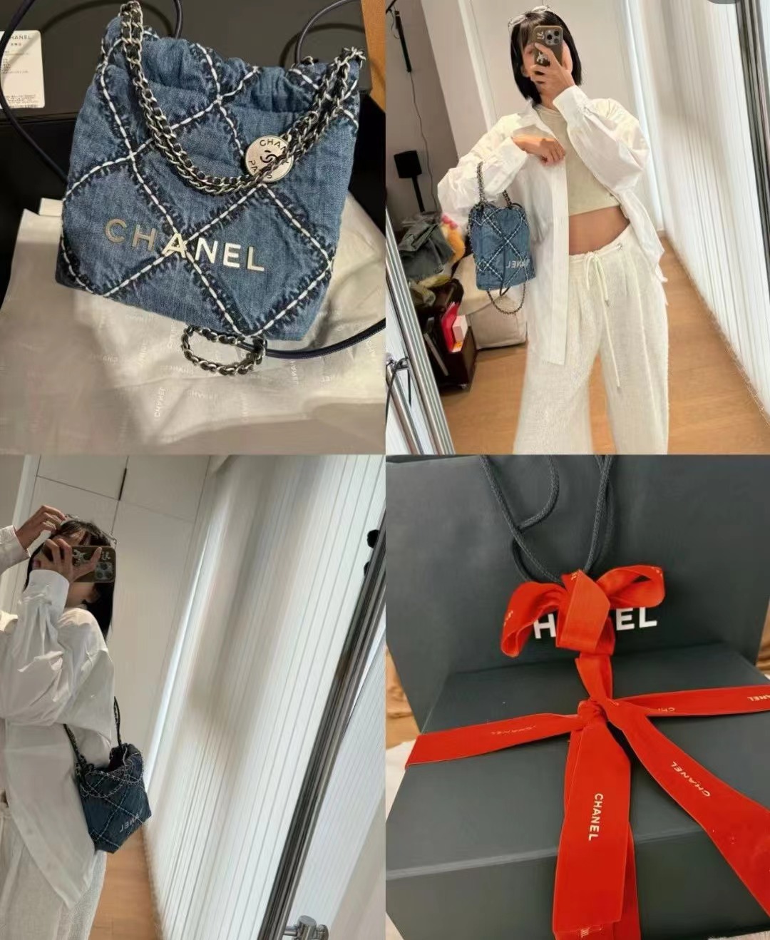 Chanel香奈儿 全新24P丹宁22bag mini 全❤️Chanel 香奈儿24P 字母logo 22bagmini 丹宁牛仔做旧 芯片迷你 附件尘袋💰