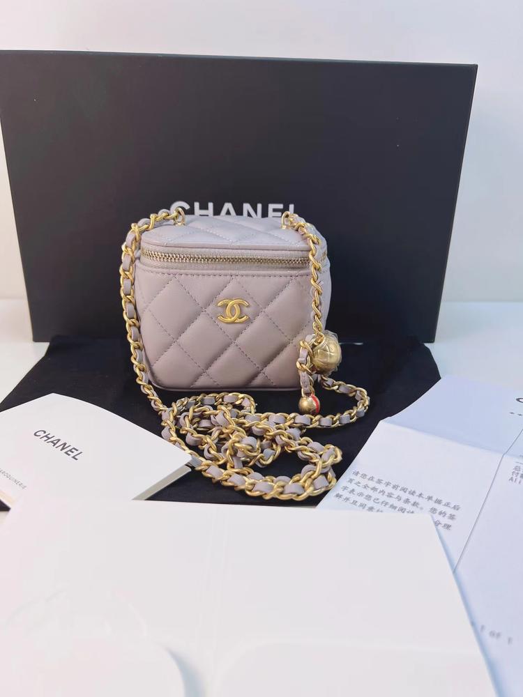 Chanel 香奈儿 全新全套灰色小金球mini盒子包芯片款
