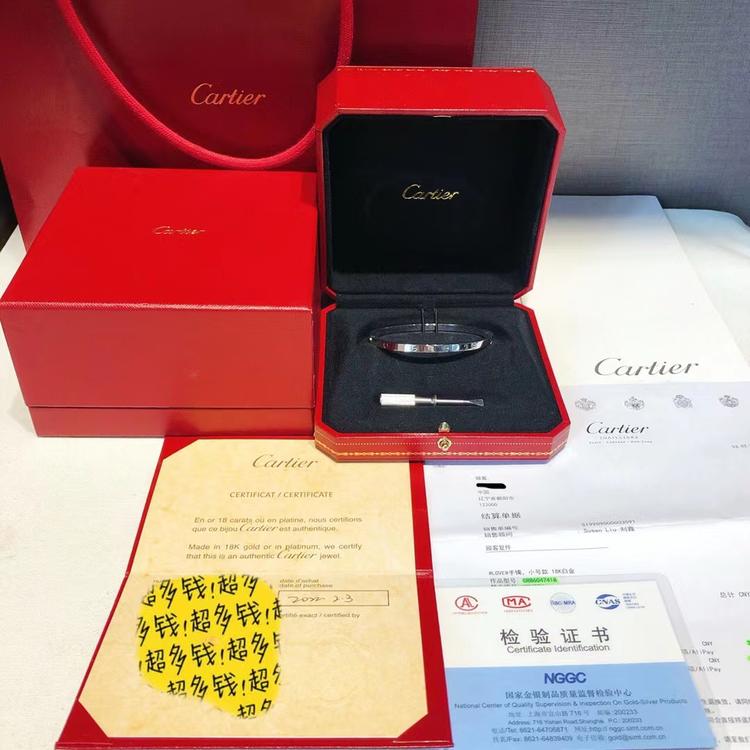 Cartier 卡地亚 全新大全套18k白金窄版Love手镯