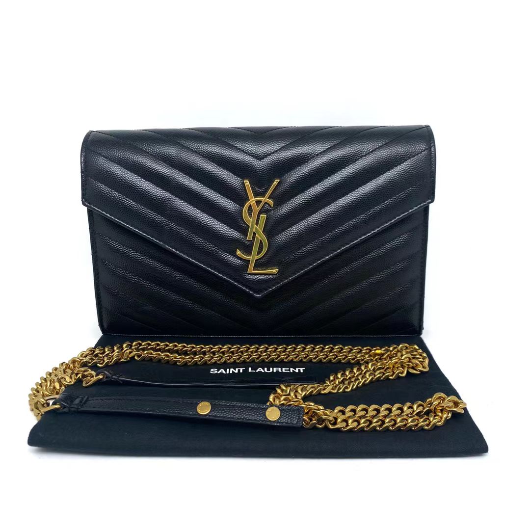 Saint Laurent 圣罗兰 黑金牛皮信封包