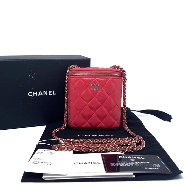 Chanel 香奈儿 全套️新款22C樱桃红荔枝纹牛皮竖版烟盒链条包