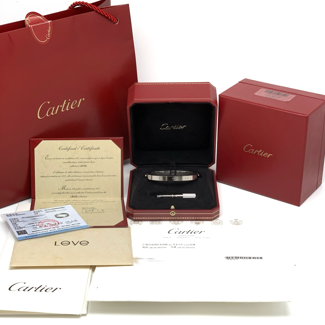 Cartier 卡地亚 白金宽版LOVE手镯大全套