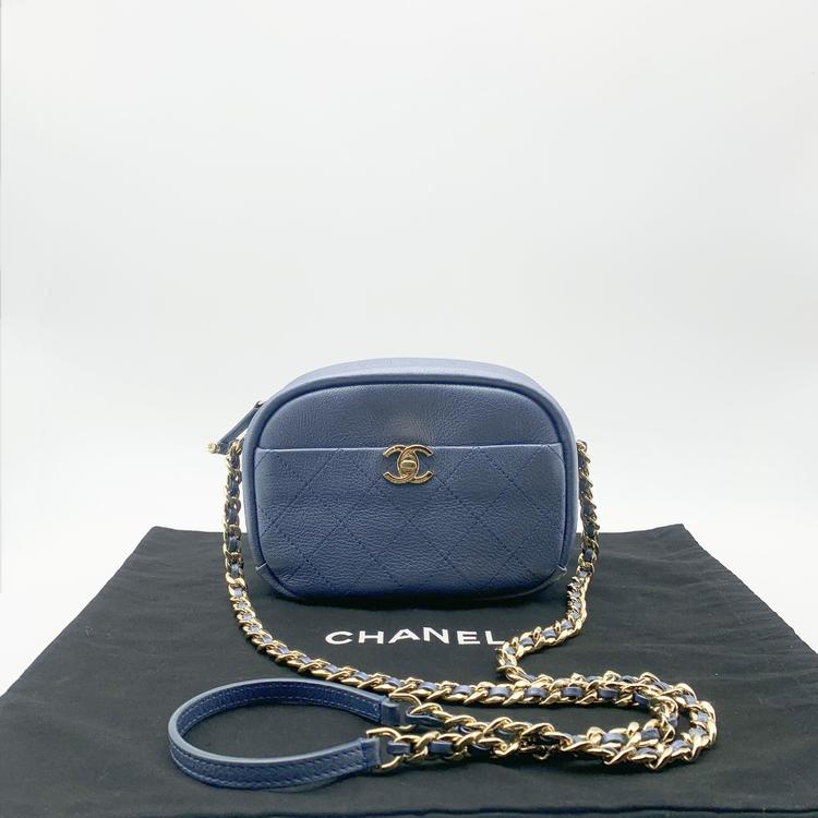 Chanel 香奈儿 珠光蓝玫瑰金扣相机链条包
