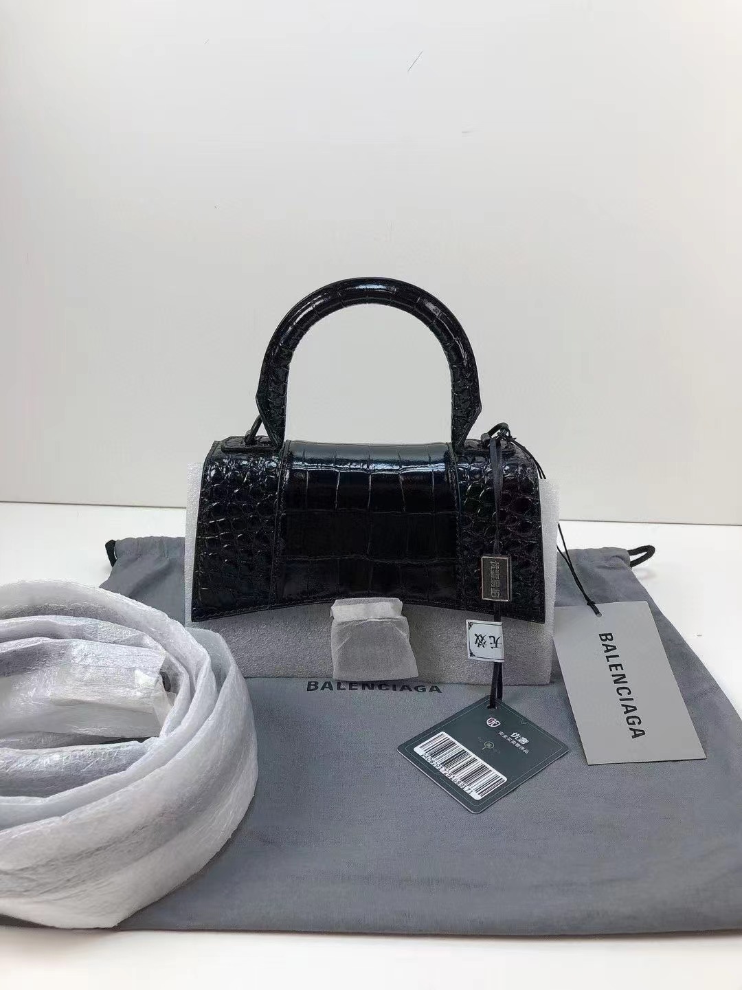 Balenciaga 巴黎世家 全新黑色鳄鱼纹沙漏XS