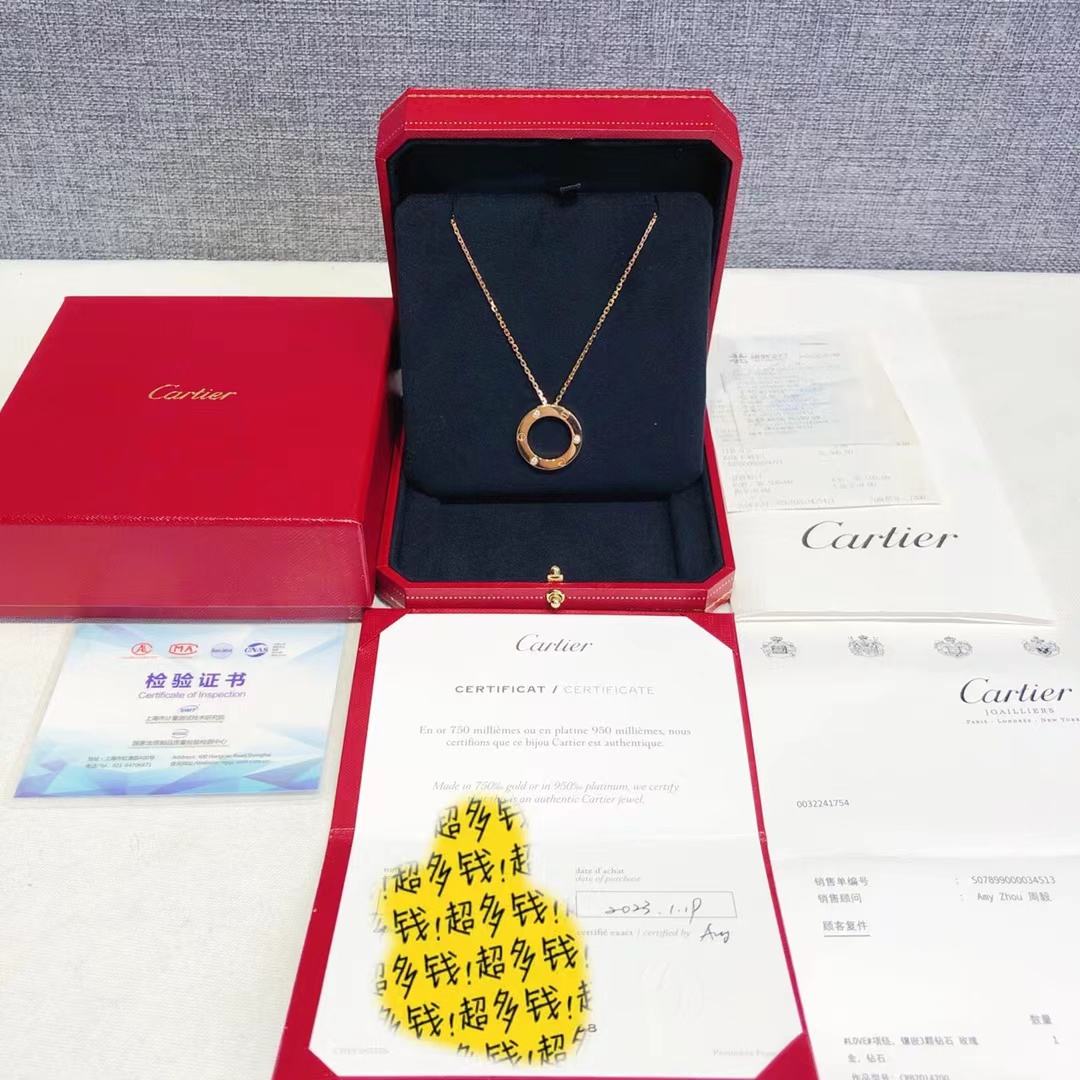 Cartier 卡地亚 全新玫瑰金LOVE三钻大饼项链