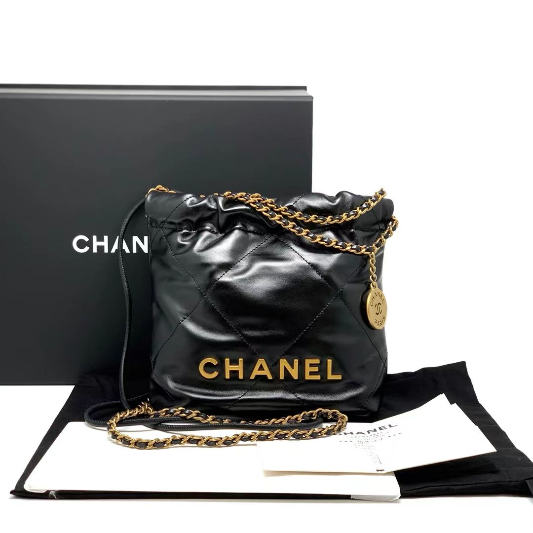 Chanel 香奈儿 全新全套黑金mini 22bag垃圾袋