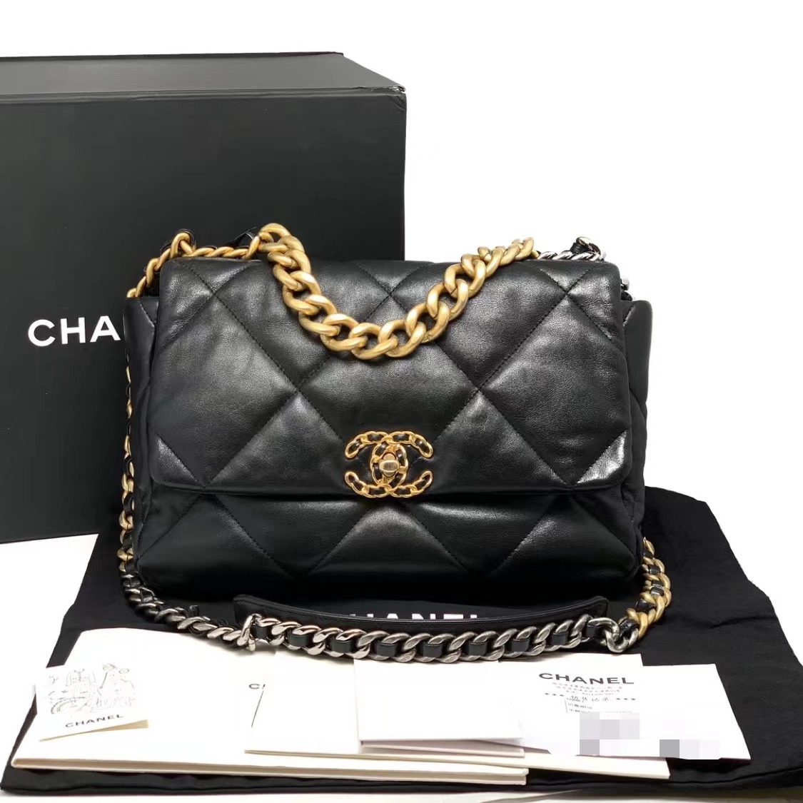 Chanel 香奈儿黑金19bag中号闲置品| iLux