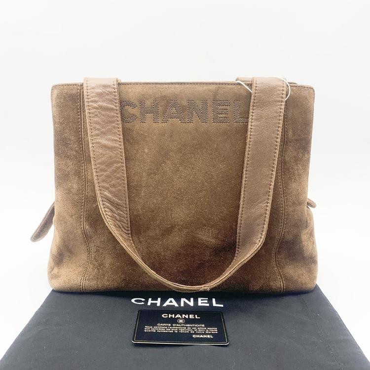 Chanel 香奈儿 咖啡色麂皮拼皮单肩包