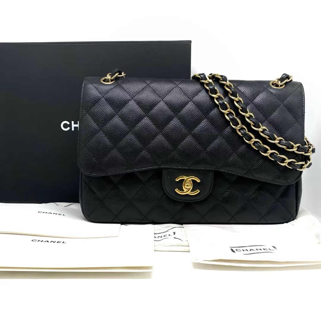 Chanel 香奈儿 黑金荔枝牛皮Jumbo CF链条包