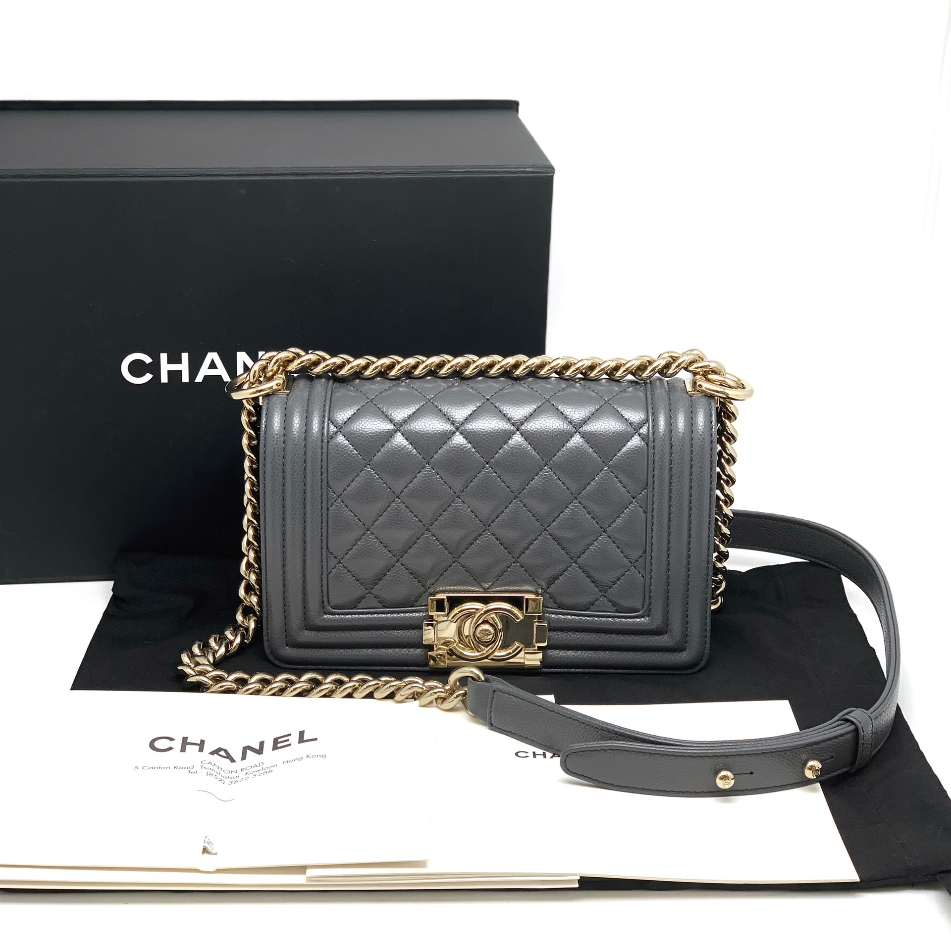 Chanel 香奈儿 全新全套23B新色牛皮leboy小号链条包