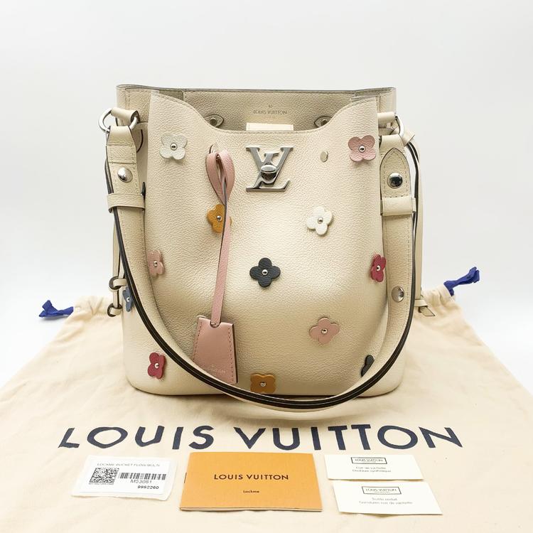 Louis Vuitton 路易威登 米色全皮款花朵LOCKME Bucket水桶包