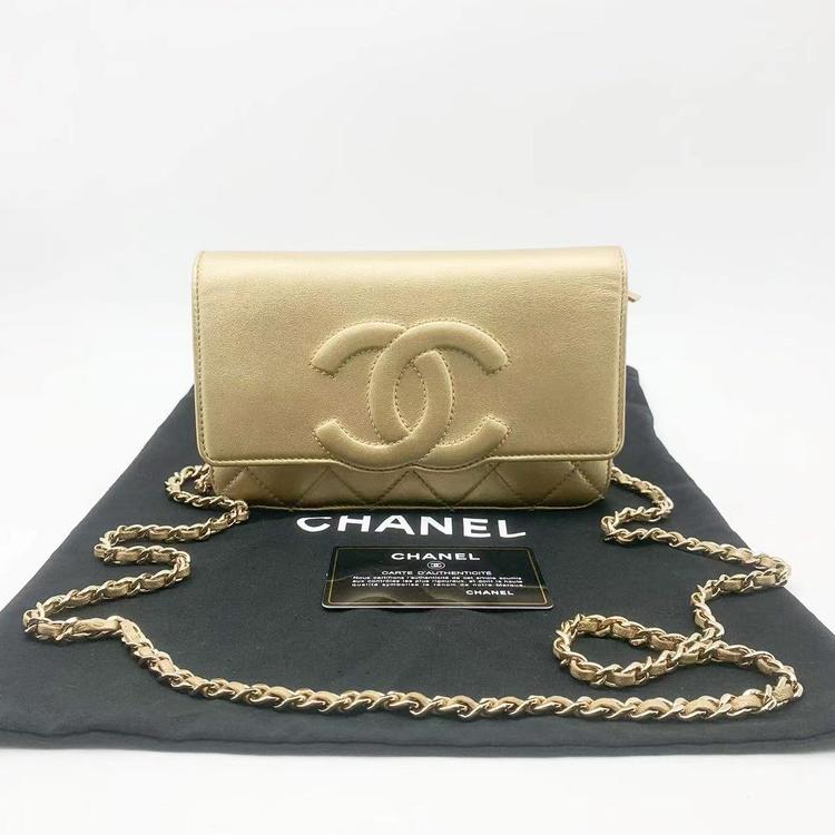 Chanel 香奈儿 香槟金大logo woc链条包