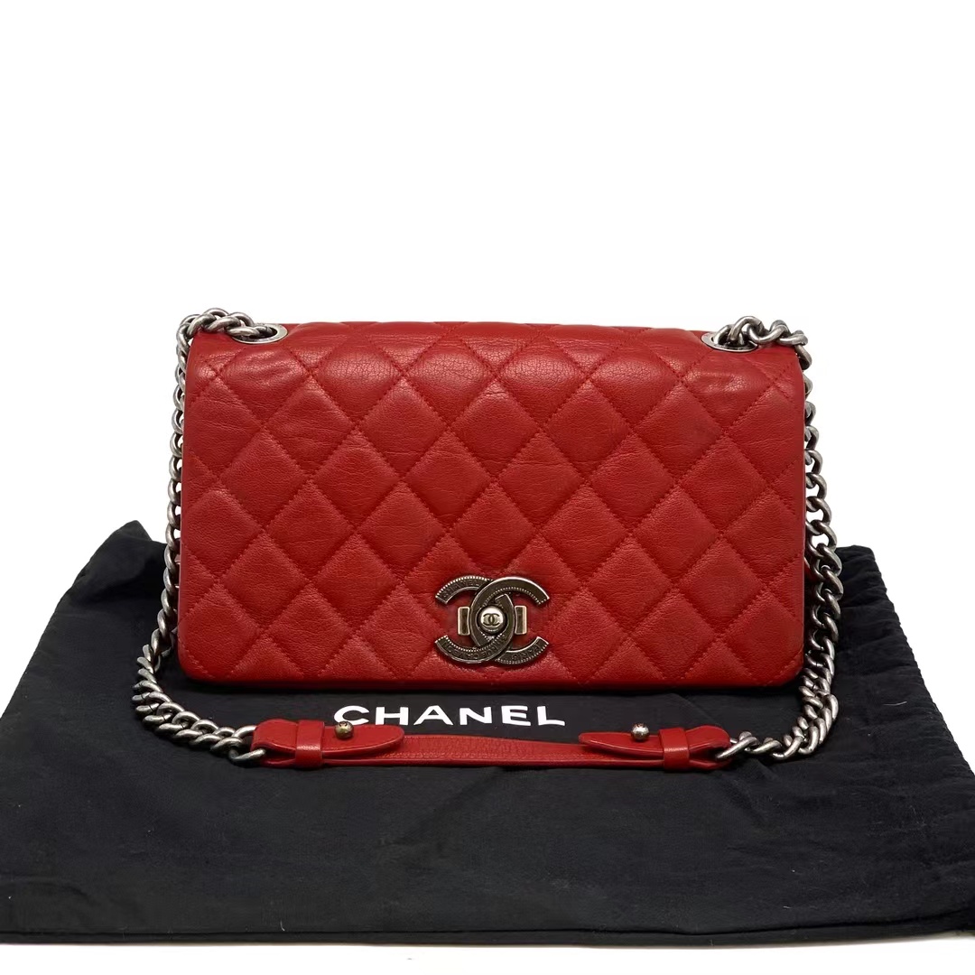 Chanel 香奈儿 红银复古季节款CF链条包