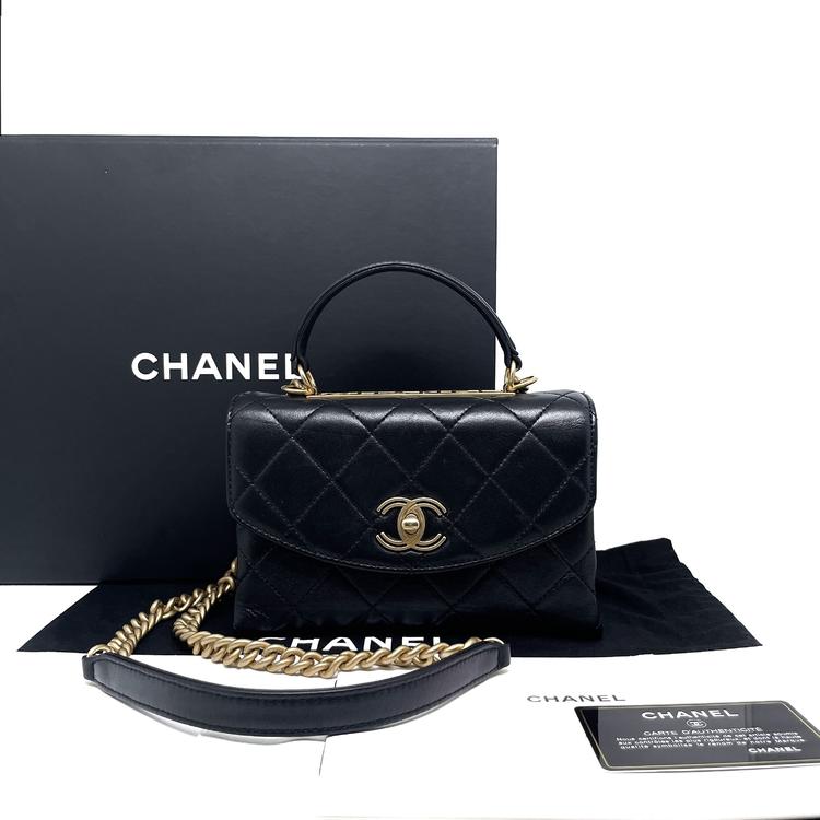 Chanel 香奈儿 黑金镂空字母手柄Handle链条包
