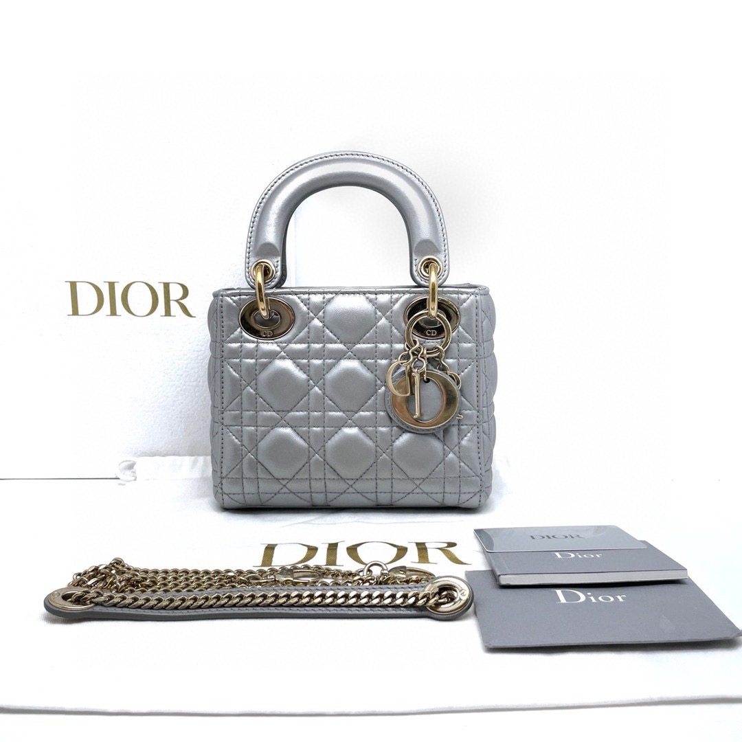 Dior 迪奥 Dior戴妃三格小羊皮珠光灰