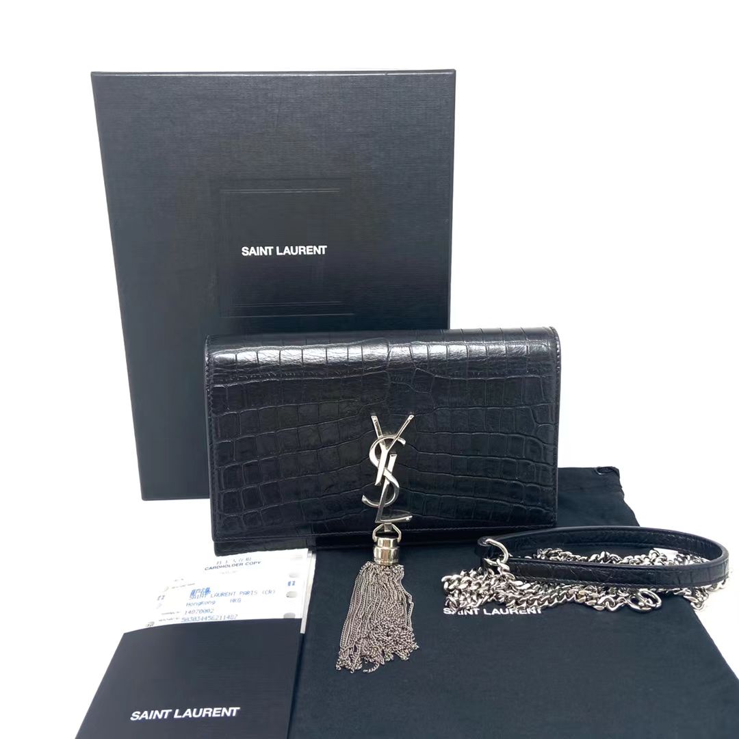 Saint Laurent 圣罗兰 黑银鳄鱼kate流苏小号链条包