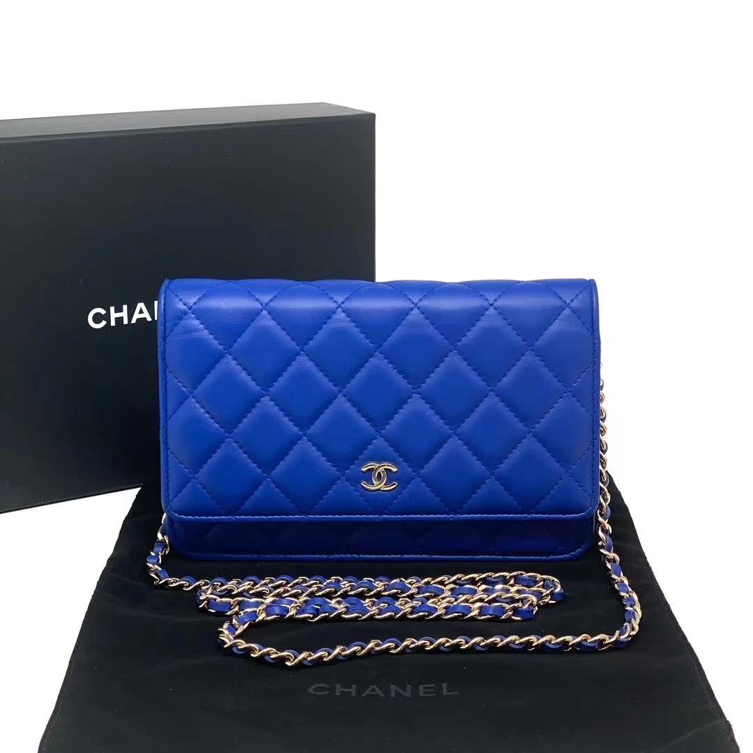 Chanel 香奈儿 蓝色金扣woc链条包
